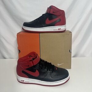 Nike Air Force 1 Mid 2006 Black Varsity Red Bred White Men Size  9.5 313643-061